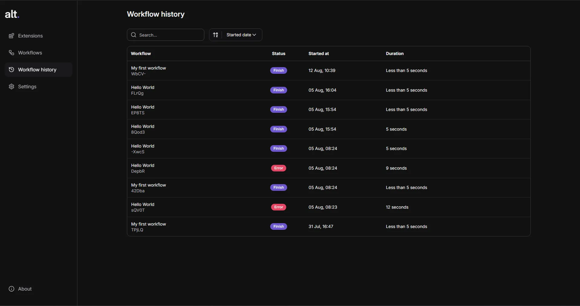 Workflow history